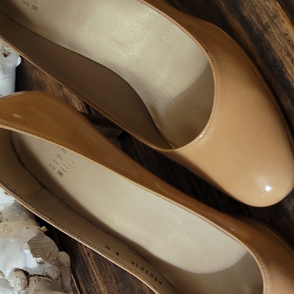 Stuart Weitzman Hummus Aniline Patent Leather Pumps Rounded Toe - Picture 4 of 15